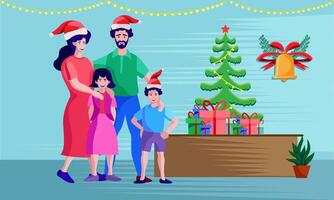 family celebrating christmas indoor vector