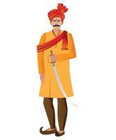 maharastrian, hindu man standing with sward and feta isolated vector