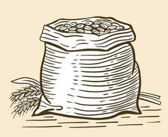 wheat grain, sack of grains hand drawn vector