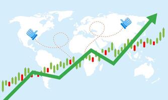 stock market growth with world map vector