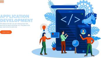 application development team with mobile and tablet concept vector illustration