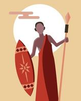 africano tribal masai guerrero en pie con confianza con lanza realeza gratis vector ilustración