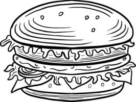 burger sandwich hand drawn engraved sketch drawing vector