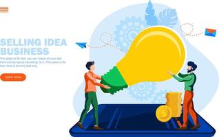 man giving idea , bulb to another man vector illustration concept