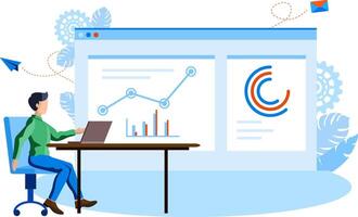 man working online with growth charts vector illustration concept