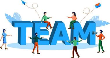 team working and interacting around word team vector illustration concept