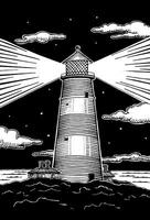 vintage hand drawn line art lighthouse  engraved vector