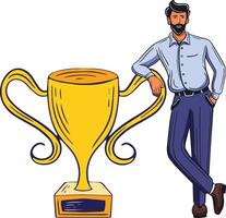 hombre en pie con trofeo vector