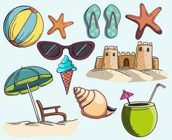verano vacaciones playa elementos mano dibujado vector