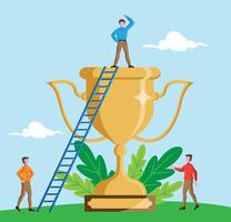 winner standing on trophy with ladder and background vector