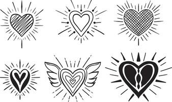 hand drawn heart shape sketches vector illustration