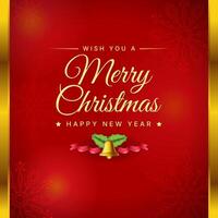 merry christmas greeting with red background snowflakes vector