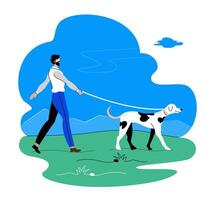 hombre caminando con perro vector