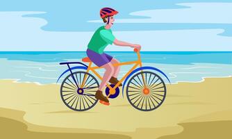 boy cycling at seashore vector