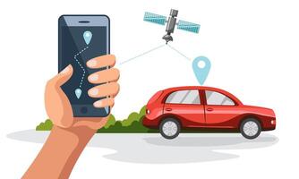 GPS coche rastreo tecnología desde satélite vector