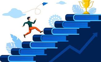 man running on books steps towards success vector illustration concept