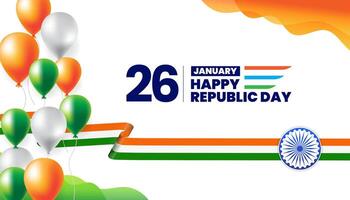 26 enero república día de India celebracion con indio bandera y globos vector