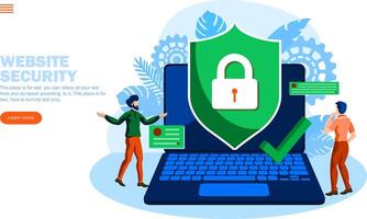 people discussing web security with shield and lock vector illustration