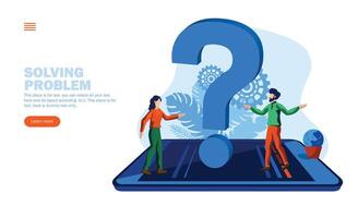 people discussing around question mark on mobile concept vector illustration