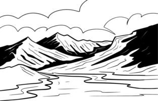 hand drawn mountain landscape vector