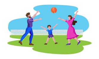 mother and father playing with kid, outdoor playing ball vector