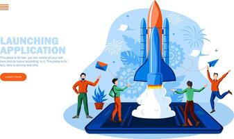 start up team work concept. app, application launch  vector illustration