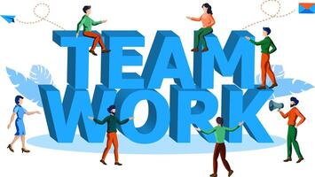 team working around word teamwork vector illustration concept