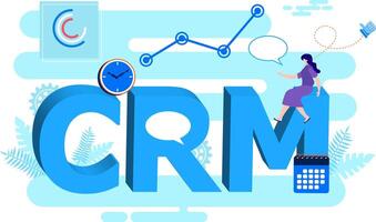 cliente relación gestión, crm con grafico reloj y personas vector