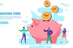 team saving time with piggy bank and clocks vector