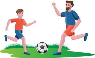 father playing football with son isolated vector