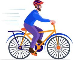 young man cycling happily, cyclist vector