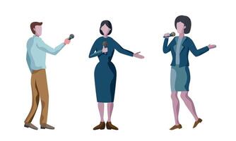 3 journalist standing and reporting in different poses vector