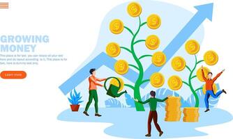 equipo nutriendo dinero crecimiento planta vector ilustración