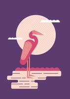 stylish crane standing in water vector