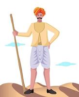 rajasthan rabari man standing with stick vector