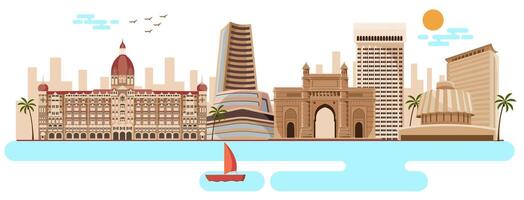 mumbai famous monuments and skyline vector