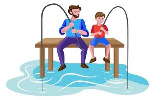 father and son fishing isolated vector