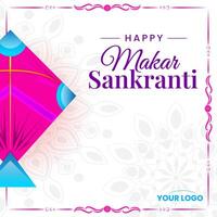 makar sankranti greeting with kite and mandala festive white background vector