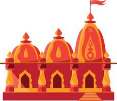 ayodhya hindú espiritual templo con bandera aislado vector