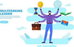 common man multitasking with multiple hands vector