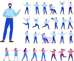 Set of young male and female characters in different poses. Flat illustration vector