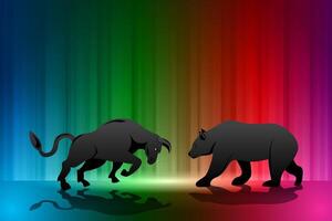 bull and bear stock market vector on colorful background