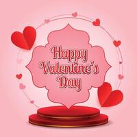happy valentines day greeting with hearts on podium design vector