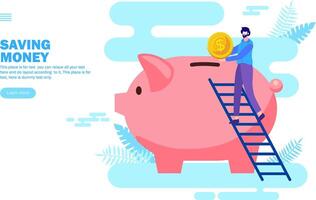 man saving money in piggy bank vector