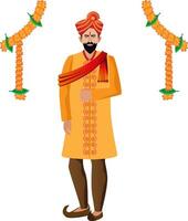 maharastrian, hindu man standing  for wedding, bridegroom vector