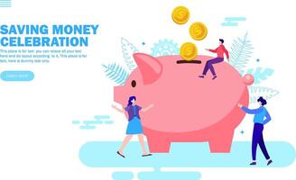 people saving money in piggy bank vector