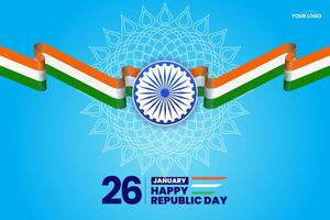 26 enero república día de India celebracion saludo con ondulado indio bandera vector