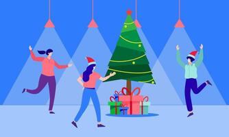 personas celebrando Navidad interior vector