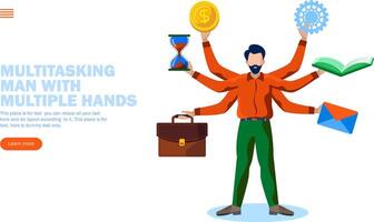 common man multitasking with multiple hands vector illustration concept