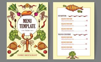 restaurant cafe menu template design. food menu flyer, hand drawn illustration vector